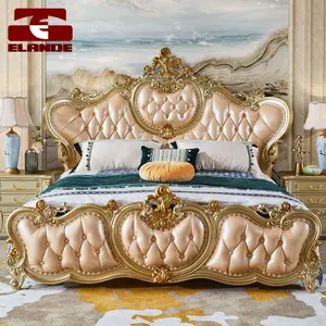 European double bed master bedroom furniture super king size bed French genuine leather wedding bed