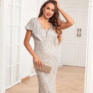 ชุดแต่งงานทรงเมอร์เมด คอวี แขนสั้น ซับในเต็มตัว ผ้าฝ้าย แม็กซี่ ซีควินปักลาย ผ่าข้าง ออกแบบตามสั่ง ยั่งยืน ใช้วัสดุที่ยั่งยืน รับผลิตแบบ OEM/ODM - Product Image 6