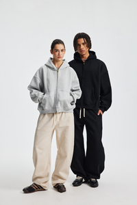 Custom boxy cropped Zip up Hooded <b>Cardigan</b> Unisex 370gsm Fleece Sweatshirt Drop Shoulder Loose <b>hoodie</b> for men puff printing - Product Image 4