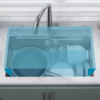 Wastafel Dapur Modern SUS304 Stainless Steel Single Bowl dengan Keran Waterfall Rainfall Multifungsi untuk Proyek Apartemen
