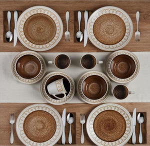 Vintage Brown Reactive Glaze Ceramic Dinnerware Set Plate Bowl Mug Set Geometric Border Kitchen Hotel Wedding Gift Wholesale - Product Image 3