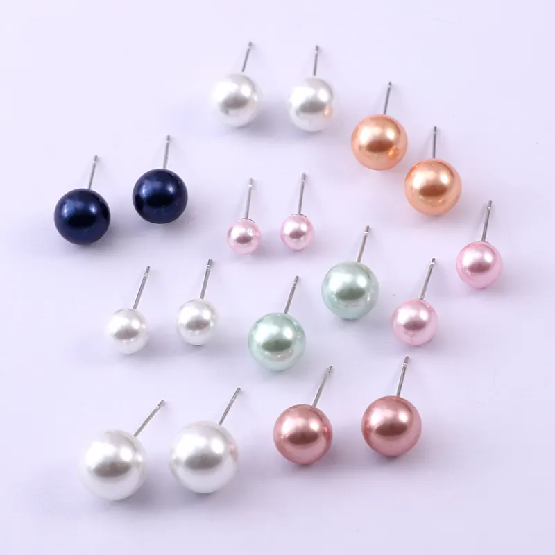 Wholesale Low Moq nickle free 8mm earrings multi colored pearl stud earrings Classic Imitation pink pearl earring For Women