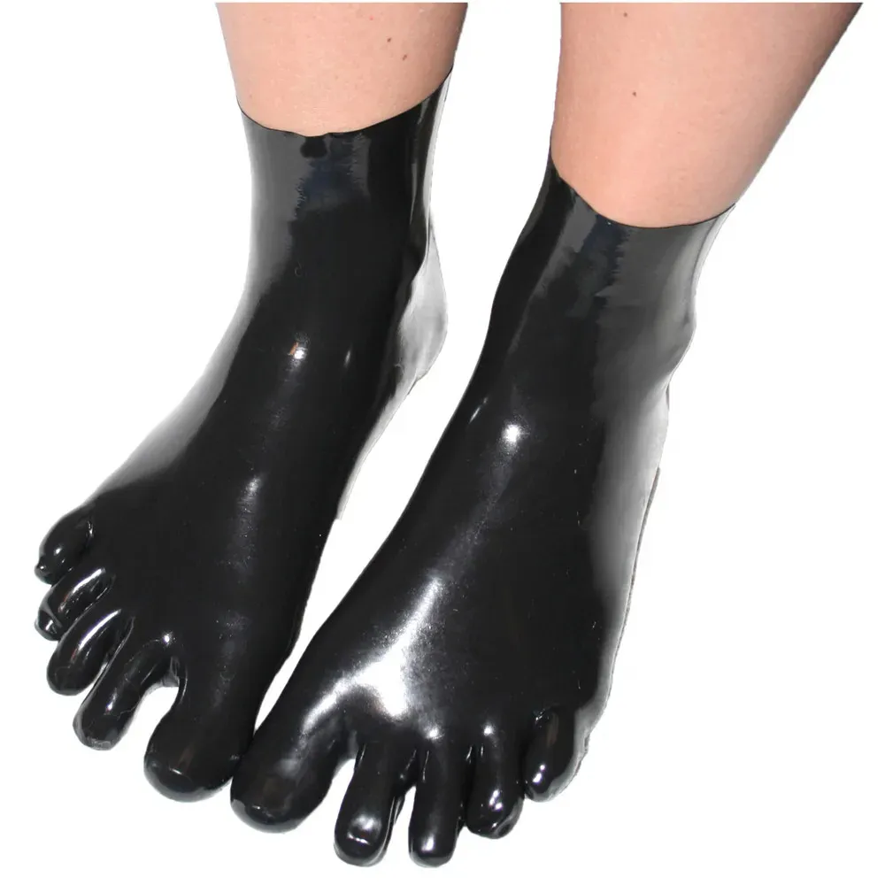 Calcetines de látex Mujer Fetish 0,4mm Grueso Split Toe Adulto Unisex Calcetines cortos Lencería fetiche Tobillo de goma Medias de látex personalizadas