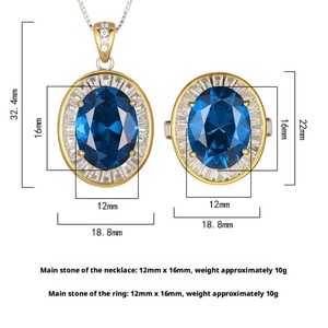 Fashion Eco-friendly Copper <b>Valentine</b> Jewelry Set Bezel Set 12*16mm Blue Cubic Zirconia Romantic Luxury Necklace and Earring Set - Product Image 3