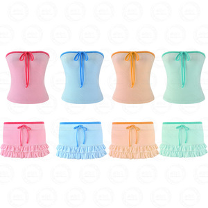 Thiết Kế Quần Áo Loungewear Phụ Nữ Bộ <span class=keywords><strong>Michelle</strong></span> Velour Mini Skort Và Ống Top 2 Mảnh Thiết Lập Phụ Nữ - Product Image 4