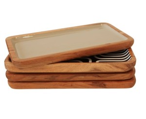 Plateau de présentation pour la décoration de la maison, plateau en bois d'acacia naturel, plateau en bois alimentaire, plateau de service écologique et durable - Product Image 2