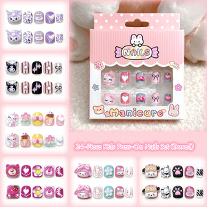 Qianya mignon dessin animé presse sur les ongles pour enfants 24 pièces-faux ongles réutilisables, filles 3-12 <span class=keywords><strong>ans</strong></span> Nail Art Set en gros - Product Image 4