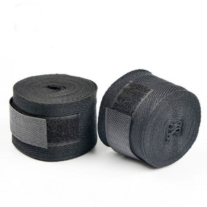 Gants de boxe en nylon souple WOSWEIR et bandages accessoires de 5 m de long pour l'entraînement des mains, noirs - Product Image 1