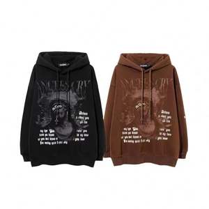 High Street Trendy Sweat à capuche rétro pour hommes Washed Distressed Sweatshirt 420gsm Versatile Couple Oversize Top - Product Image 1