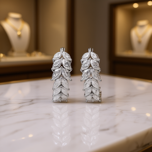 Luxury Women's Diamond <b>Hoop</b> <b>Earrings</b> Marquise Cut Champagne White Claw Setting Plant Shape Wedding <b>Fine</b> Jewelry - Product Image 2