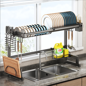 Égouttoir à vaisselle multifonctionnel en fer forgé <span class=keywords><strong>noir</strong></span>, écologique et durable, pour évier de cuisine – Prix fabricant - Product Image 6