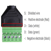 Cable de extensión sin soldadura con terminal de tornillo tipo USB, conector macho USB 2,0 a conector adaptador de terminales de tornillo de 5 pines