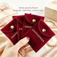 Pochette à bijoux en velours personnalisée avec logo, fermeture à bouton-pression, pochette à rabat pour collier, bague, boucles d'oreilles, emballage