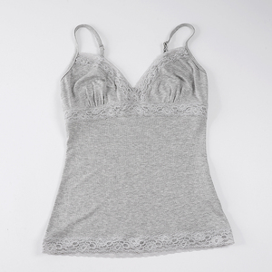 2026 Summer New Women Y2K Sexy V Neck Lace <b>Patchwork</b> Solid Color Tank <b>Top</b> Slim Fit Camisole Wholesale - Product Image 6