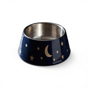 Gamelle Moderne Anti-Renversement en Métal Émaillé Motif Lune et Étoiles pour Chien et Chat, avec Base Antidérapante en Caoutchouc – Vente en Gros - Product Image 1