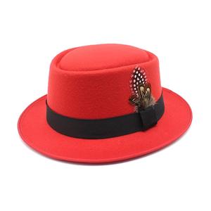 Sombreros de bombín Fedora para hombre de color sólido con lazo de cinta de plumas Boater Hati de Iglesia formal barato para fiestas - Product Image 3