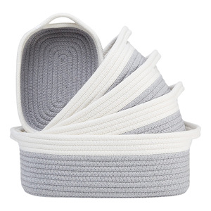 Paniers tissés en corde de coton naturel pour organiser un petit ensemble de paniers de rangement rectangulaires pour la maison, le salon, les cadeaux pour bébés - Product Image 6