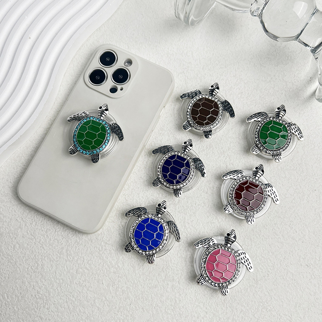 Factory Wholesale Phone Holder Zinc Tortoise Socket Grip Collapsible Transparent Stand Mobile Phone Decoration
