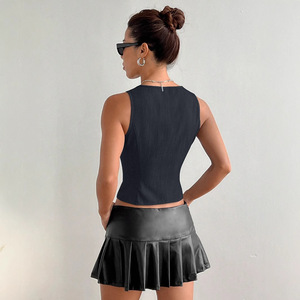 Chaleco para Mujer Estilo Europeo Americano, Nuevo Modelo de Verano, Cintura Ajustada con Lazo, Corte Entallado, Sin Mangas, Informal y Moderno - Product Image 3