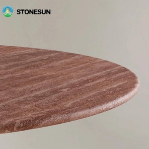 StoneSun <span class=keywords><strong>Table</strong></span> de salle à manger ronde élégante en travertin rouge Pied cylindrique Pierre de marbre en travertin rouge pour <span class=keywords><strong>table</strong></span> de cuisine - Product Image 3