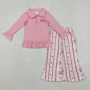 Conjuntos de Ropa para Niñas Pequeñas con Lazos de San Valentín, Bordado de Amor, Nuevos Diseños, Suéter y Pantalones Acampanados, Conjuntos de Ropa para Hermanas - Product Image 3
