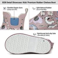 Bottes de pluie Chelsea pour tout-petits en caoutchouc naturel toutes saisons, imprimé dessin animé, côtés élastiques, imperméables, pour bébé, pour l'extérieur – Vente chaude