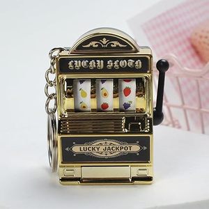 Llavero de máquina tragamonedas miniatura novedoso, recuerdo de Las Vegas, con manivela funcional, llavero de casino, amuleto de la suerte con efecto jackpot, venta al por mayor - Product Image 5