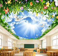 Papier peint 3D pour plafond, ciel bleu, nuages blancs, fleurs, murale personnalisée, lumière du soleil naturelle, pour la décoration des plafonds des hôtels et des centres commerciaux