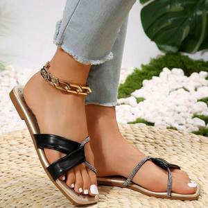 Ladies Plus Size Twisted Strap Sequin Flat <b>Sandals</b> Fashion Temperament All Match Beach <b>Party</b> Daily Walking Footwear - Product Image 2