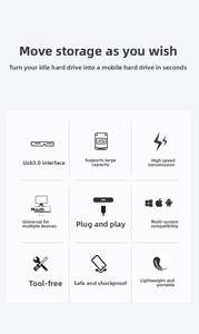 علبة قرص صلب محمولة 2.5 بوصة بمنفذ ساتا مع إضاءة، جهاز تخزين صغير بواجهة ساتا، علبة قرص صلب من البلاستيك ABS بدون أدوات تدعم UASP SSD - Product Image 4