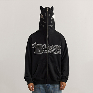 Sweat à capuche pour homme surdimensionné en polyester/coton brodé, imprimé intégral, fermeture éclair intégrale, poids lourd, fabrication automne - Product Image 1