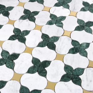 Mosaico <span class=keywords><strong>de</strong></span> Mármol Verde con <span class=keywords><strong>Flores</strong></span> Indias para Cocina Moderna, Azulejo <span class=keywords><strong>de</strong></span> Pared Interior <span class=keywords><strong>de</strong></span> Mármol Verde con Puntos Dorados - Product Image 3