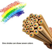Crayons de couleur à l'huile créatifs à mine unique, arc-en-ciel sept couleurs, non solubles, en bois, pour étudiants et enfants, vente en gros