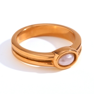 Anillo de piedras preciosas de acero inoxidable de oro de 18K Europeo Americano de moda Simple accesorio de piedra Natural de rayas horizontales para mujer - Product Image 6