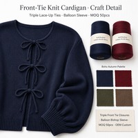 Cardigan en tricot personnalisé OEM à col rond et laçage frontal pour femme, vente en gros, marque privée, faible MOQ, échantillon