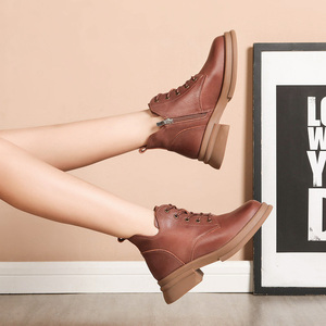 Bottines en cuir véritable de vachette grande taille, confortables et tendance, à lacets et semelle épaisse, pour printemps/automne - Product Image 5