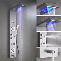 Colonne de douche murale FEIDU en acier inoxydable poli avec panneaux de massage à effet pluie en céramique, finition chromée, commande monocommande