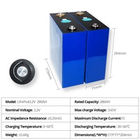 Sel Baterai Lifepo4 Prismatic Grade A Asli 3.2V 280ah untuk EV, 4S 12V 150A Lifepo4 Bms DIY Pack Baterai Ion Lithium, Baterai Tenaga Surya