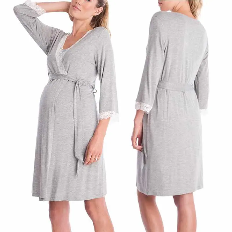 Одежда для сна для беременных платье для беременных женщин кружевной кардиган для грудного вскармливания халат пижамы для беременных мам одежда для сна