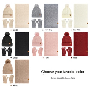 Mùa thu mùa đông Acrylic hat khăn găng tay ba mảnh thiết lập ấm áp hai lớp nhung dệt kim Unisex phổ biến giản dị 3D thêu - Product Image 4