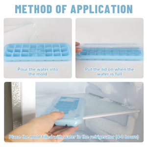 GLOWAY Premium, cetakan baki kubus es silikon dapat ditumpuk anti lengket dengan tutup plastik bebas BPA pelepasan mudah - Product Image 5