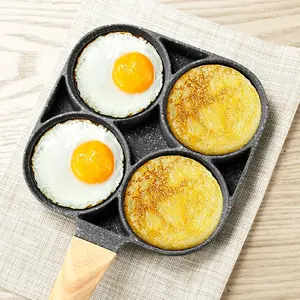 Fábrica feita de 4 buracos pedra médica frigideira cozinha cozinhar panela omelete pan antiaderente ovo frito panela frigideira de fundo chato