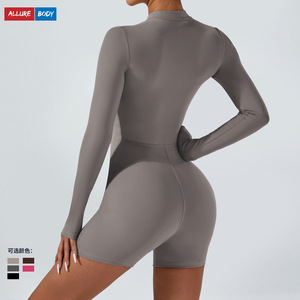 บอดี้สูทแขนยาวแบบซิปครึ่งตัวสำหรับผู้หญิง ยี่ห้อ Allure Body ระบายเหงื่อได้ดี ผลิตจากผ้าสแปนเด็กซ์และโพลีเอสเตอร์ เหมาะสำหรับโยคะ เต้น ฟิตเนส และชุดกีฬา - Product Image 2
