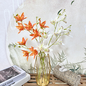 Arrangement floral artificiel d'orchidées à 3 branches Queyiyi Flowers pour la décoration de la maison, accessoires de mariage, blanc, rose, orange, vert - Product Image 3