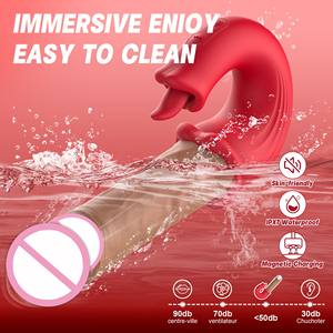 Vibratore <span class=keywords><strong>4</strong></span> <span class=keywords><strong>in</strong></span> 1 a Doppia Stimolazione, Giocattolo Sessuale con Spinta Forte e Leccata Realistica, Massaggiatore Ricaricabile <span class=keywords><strong>in</strong></span> Silicone per Punto G e Clitoride - Product Image 3