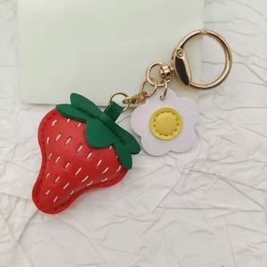 2025 Trendy Strawberry PU Keychain Cute Fruit Design Fashion Keyring for Women, Girls - High Quality Wholesale <b>Key</b> <b>Chain</b> Gift - Product Image 3