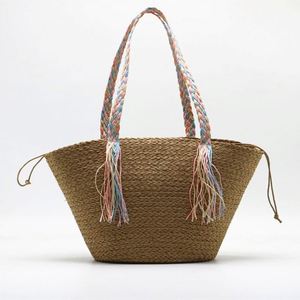 Bolso de Paja para Mujer, Estilo Canasta, con Asas de Colores, Novedad 2025 - Product Image 1