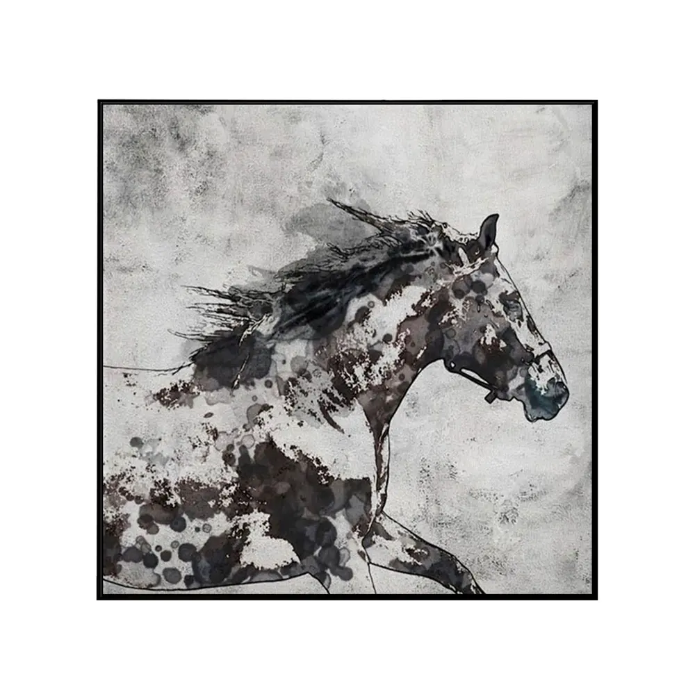 Black and white running horse pure hand-painted oil painting for decorative wall painting arts