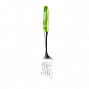 Ensemble d'ustensiles de cuisine en acier inoxydable avec poignée verte antidérapante, accessoires métalliques durables avec trous - Product Image 2