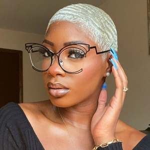 Gafas Ópticas de Moda con Logotipo Personalizado, Lentes Transparentes, Montura Metálica de Ojo de Gato, Diseño Irregular y Hueco, Anti Luz Azul para Mujer - Product Image 4